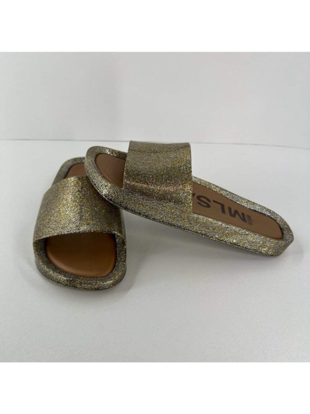 Melissa Beach Slide Sandals Womens 40 Jelly Slip On Flat Pool Shoes Gold Glitter - Picture 5 of 11